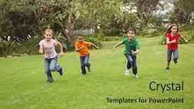  Presentation with happy korean kids - Slide deck consisting of happy kids running across background and a yellow colored foreground