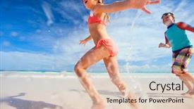  Presentation with happy kids - Slide set consisting of people action - happy kids running and jumping background and a lemonade colored foreground