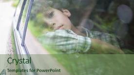  Presentation with kids travel - Presentation theme having happy kids travel by the car background and a seafoam green colored foreground