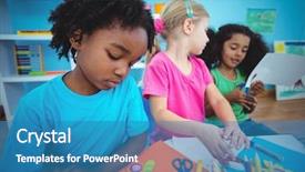  Presentation with happy kids - Theme enhanced with happy kids using modelling clay together at their desk background and a teal colored foreground