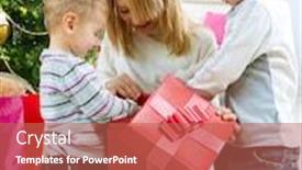  Presentation with christmas kids - PPT layouts consisting of happy kids with christmas gifts background and a coral colored foreground