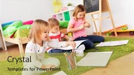  Presentation with paper making - Theme with happy kids with crayons paper background and a yellow colored foreground