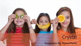  Presentation with kids fruit - Cool new PPT theme with happy kids with healthy diet backdrop and a  colored foreground