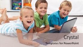  Presentation with happy kids - Theme consisting of happy kids with laptop computer background and a  colored foreground