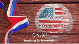  Presentation with labor - Colorful presentation theme enhanced with happy labor day badge backdrop and a tawny brown colored foreground