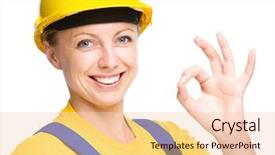  Presentation with construction - Beautiful PPT layouts featuring happy lady as a construction backdrop and a lemonade colored foreground