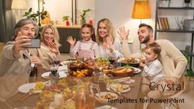  Presentation with generations - Beautiful PPT theme featuring happy-large-family-of-three backdrop and a coral colored foreground