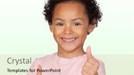  Presentation with saying - PPT theme consisting of happy latin child saying ok isolated on a green background background and a coral colored foreground