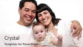  Presentation with family - Beautiful PPT theme featuring happy latin family on a white background backdrop and a soft green colored foreground