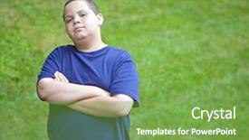  Presentation with latino - Amazing PPT theme having happy latino boy close-up backdrop and a seafoam green colored foreground