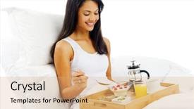  Presentation with healthy breakfast - Amazing slide deck having vegetable salad with cucumbers backdrop and a violet colored foreground