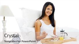  Presentation with latino - Slide deck with happy latino woman eating breakfast background and a  colored foreground