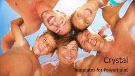  Presentation with sun blue sky and ocean - Amazing theme having happy laughing big family having backdrop and a coral colored foreground