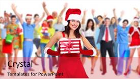  Presentation with christmas party - PPT layouts enhanced with happy laughing christmas people crowd background and a red colored foreground