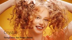  Presentation with hair care - Cool new presentation theme with happy-laughing-girl-enjoys backdrop and a gold colored foreground