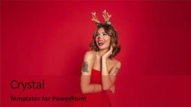  Presentation with purple festive christmas red - Colorful presentation design enhanced with happy laughing girl wearing christmas backdrop and a crimson colored foreground