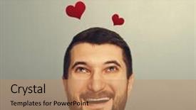  Presentation with red grey - Amazing slide deck having happy laughing man looking up backdrop and a coral colored foreground