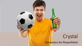  Presentation with beer bottle - Slide set enhanced with happy laughing man or football background and a  colored foreground