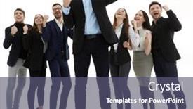  Presentation with team leader - Presentation theme featuring happy-leader-and-a-jubilant background and a ocean colored foreground