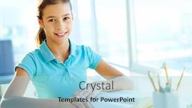  Presentation with knowledge - PPT theme enhanced with happy learner getting knowledge from a thick book background and a light blue colored foreground