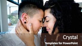  Presentation with living room - PPT theme enhanced with happy lesbian couple embracing each background and a tawny brown colored foreground