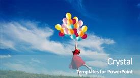  Presentation with balloons - Beautiful presentation theme featuring happy life - little girl playing with balloons backdrop and a light blue colored foreground