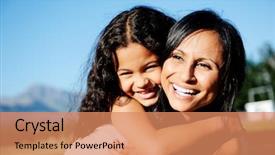  Presentation with mom daughter - PPT theme featuring happy life - mom and daughter have fun background and a coral colored foreground