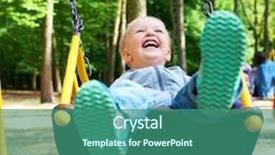  Presentation with swing - Cool new PPT theme with happy little blond boy having fun on a swing in a summer park backdrop and a ocean colored foreground