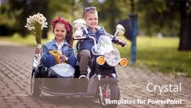  Presentation with driving - Presentation design consisting of happy-little-boy-and-girl background and a coral colored foreground