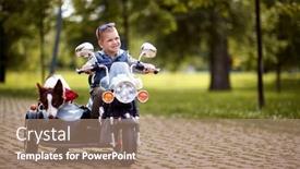  Presentation with dog park - Cool new slide deck with happy-little-boy-driving backdrop and a coral colored foreground