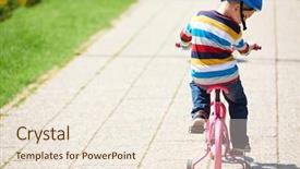  Presentation with first - Presentation design consisting of happy little boy have fun in park and learning to ride his first bike background and a lemonade colored foreground