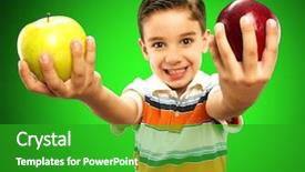  Presentation with green apples - Amazing PPT layouts having happy little boy holding fresh apples on green background backdrop and a shamrock green colored foreground