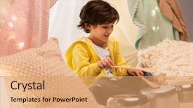  Presentation with music kids - PPT theme consisting of happy little boy with cooking background and a coral colored foreground