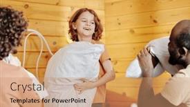 Presentation with weekend - Presentation theme having happy-little-boy-with-pillow background and a coral colored foreground