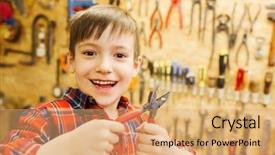  Presentation with children - Cool new presentation with happy little boy with pliers backdrop and a coral colored foreground