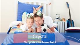  Presentation with kid bedroom - Cool new presentation theme with happy little boy and his father watching a football match in the kid's bedroom backdrop and a teal colored foreground
