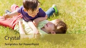  Presentation with childhood - Beautiful PPT theme featuring happy little boys outdoors fighting backdrop and a  colored foreground
