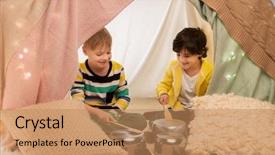  Presentation with cooking kids - Cool new PPT layouts with happy little boys with cooking backdrop and a coral colored foreground