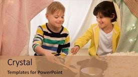  Presentation with music kids - Colorful theme enhanced with happy little boys with cooking backdrop and a  colored foreground