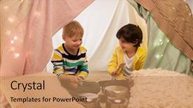  Presentation with music kids - Beautiful presentation design featuring happy little boys with cooking backdrop and a  colored foreground