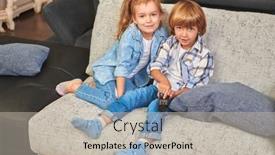  Presentation with happy life - Amazing slide deck having happy-little-brother-and-sister backdrop and a soft green colored foreground