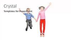  Presentation with joy - PPT theme with happy little girl and boy jumping for joy together children isolated over white background and a white colored foreground