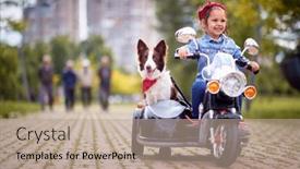  Presentation with motorcycle - PPT layouts having happy-little-girl-driving background and a coral colored foreground