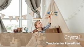  Presentation with plane flying in everest - Presentation design consisting of happy-little-girl-flying-wooden background and a coral colored foreground