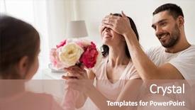  Presentation with happy holidays - Audience pleasing theme consisting of happy little girl giving flowers backdrop and a coral colored foreground