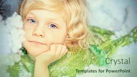  Presentation with girl christmas - Beautiful presentation theme featuring happy little girl in christmas dress lying in snow backdrop and a mint green colored foreground