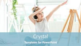  Presentation with holding hands - Audience pleasing PPT layouts consisting of happy-little-girl-in-headphones backdrop and a light blue colored foreground