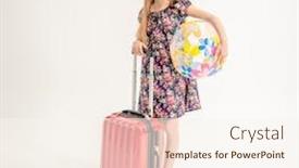  Presentation with suitcase - Slide deck having happy little girl is standing near a suitcase with a ball in her hands background and a cream colored foreground