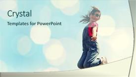  Presentation with blue lights - Slides with happy little girl jumping high background and a sky blue colored foreground