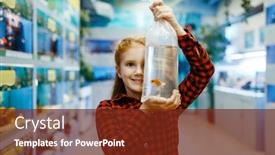  Presentation with goldfish - Amazing PPT theme having happy-little-girl-looking backdrop and a tawny brown colored foreground